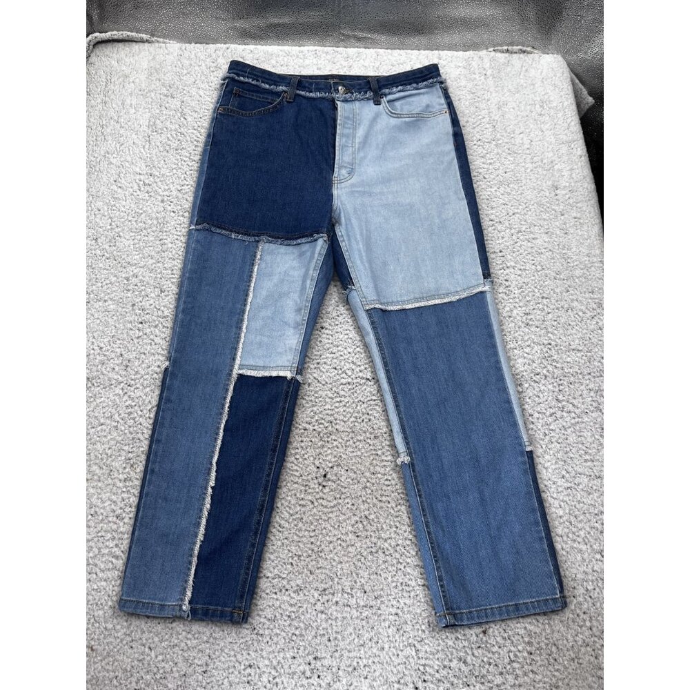 Wild Fable Women's Patchwork Straight Leg Jeans - Blue and Light Blue